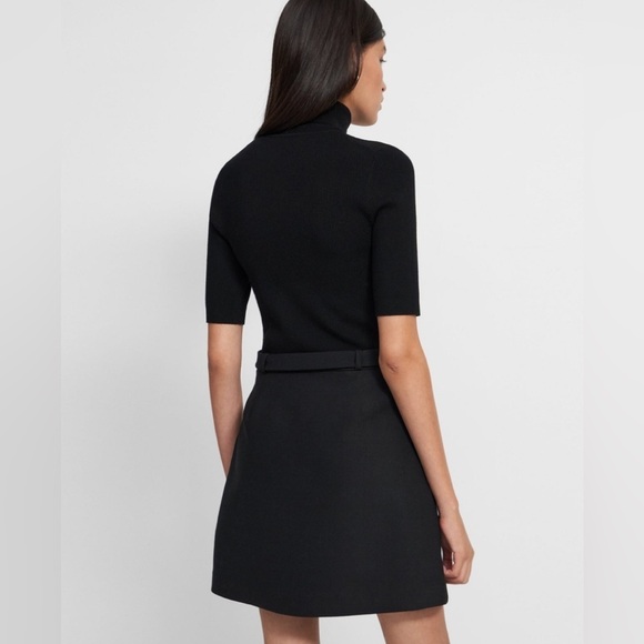 Theory / Combo Dress Bistretch Wool Twill ribbed sweater black  turtleneck s - Picture 5 of 8